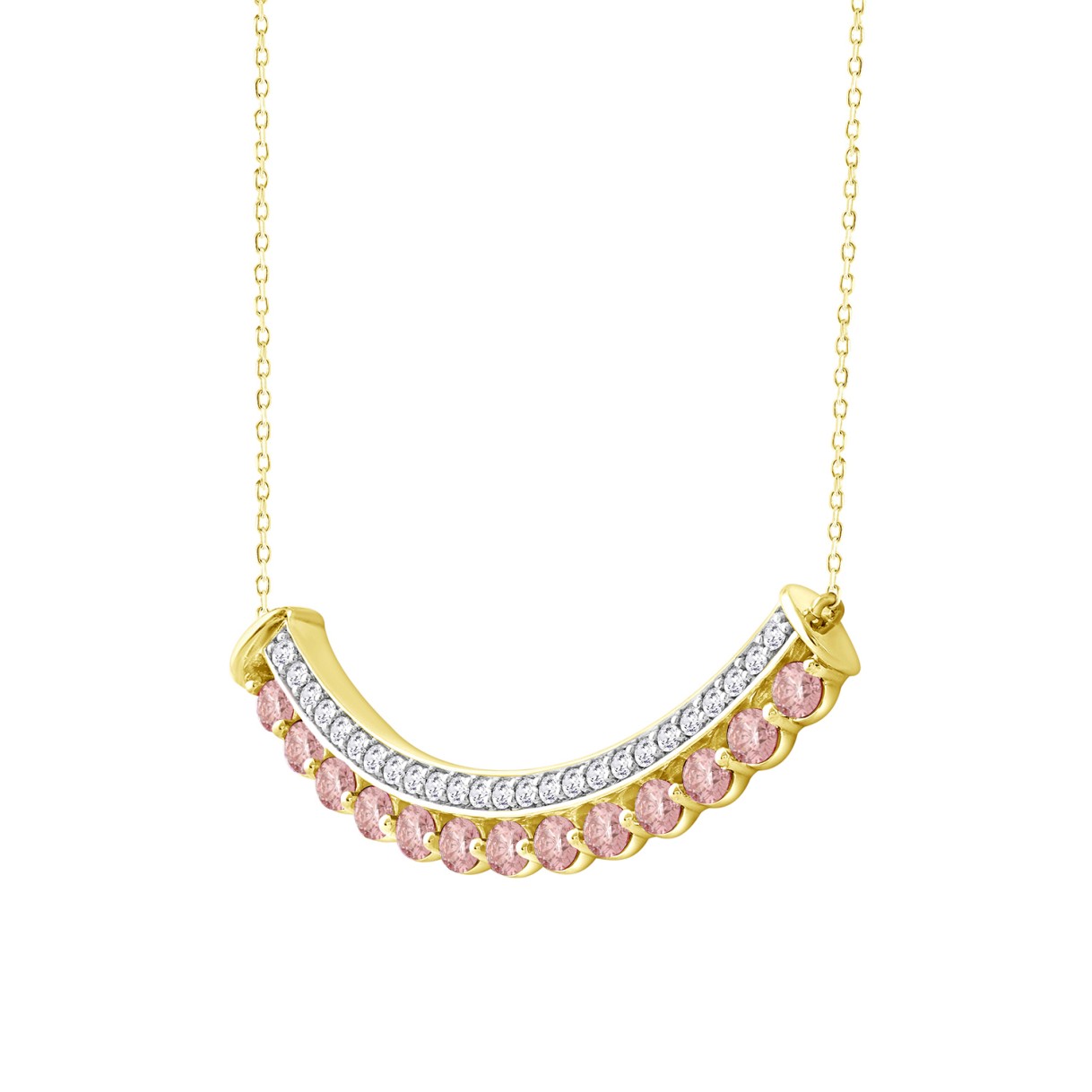 ETERNAL BLUSH COLLECTION LADIES NECKLACE 2CT ROUND DIAMOND 14K YELLOW GOLD WITH CHAIN (ROUND PINK)