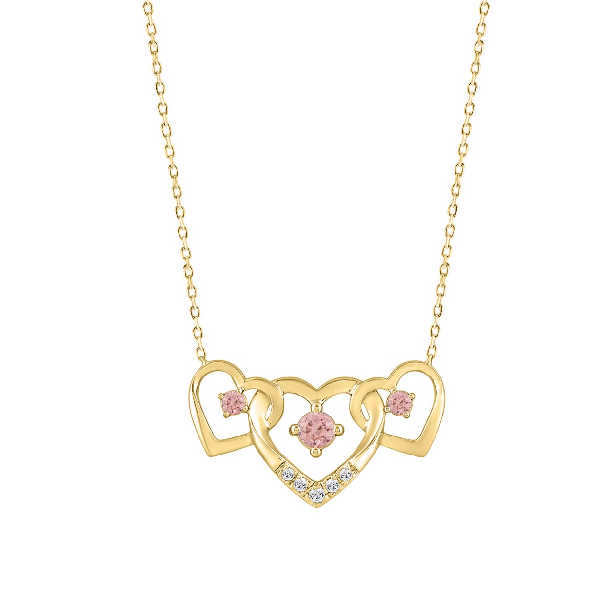 ETERNAL BLUSH COLLECTION LADIES NECKLACE 1/3CT ROUND DIAMOND 14K YELLOW GOLD WITH CHAIN (CENTER STONE PINK ROUND DIAMOND 1/3CT)
