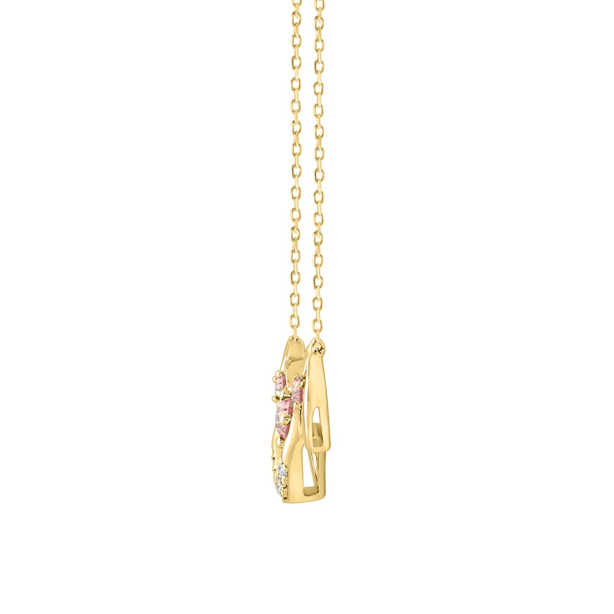 ETERNAL BLUSH COLLECTION LADIES NECKLACE 1/3CT ROUND DIAMOND 14K YELLOW GOLD WITH CHAIN (CENTER STONE PINK ROUND DIAMOND 1/3CT)