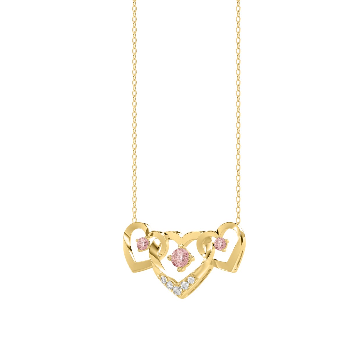 ETERNAL BLUSH COLLECTION LADIES NECKLACE 1/3CT ROUND DIAMOND 14K YELLOW GOLD WITH CHAIN (CENTER STONE PINK ROUND DIAMOND 1/3CT)