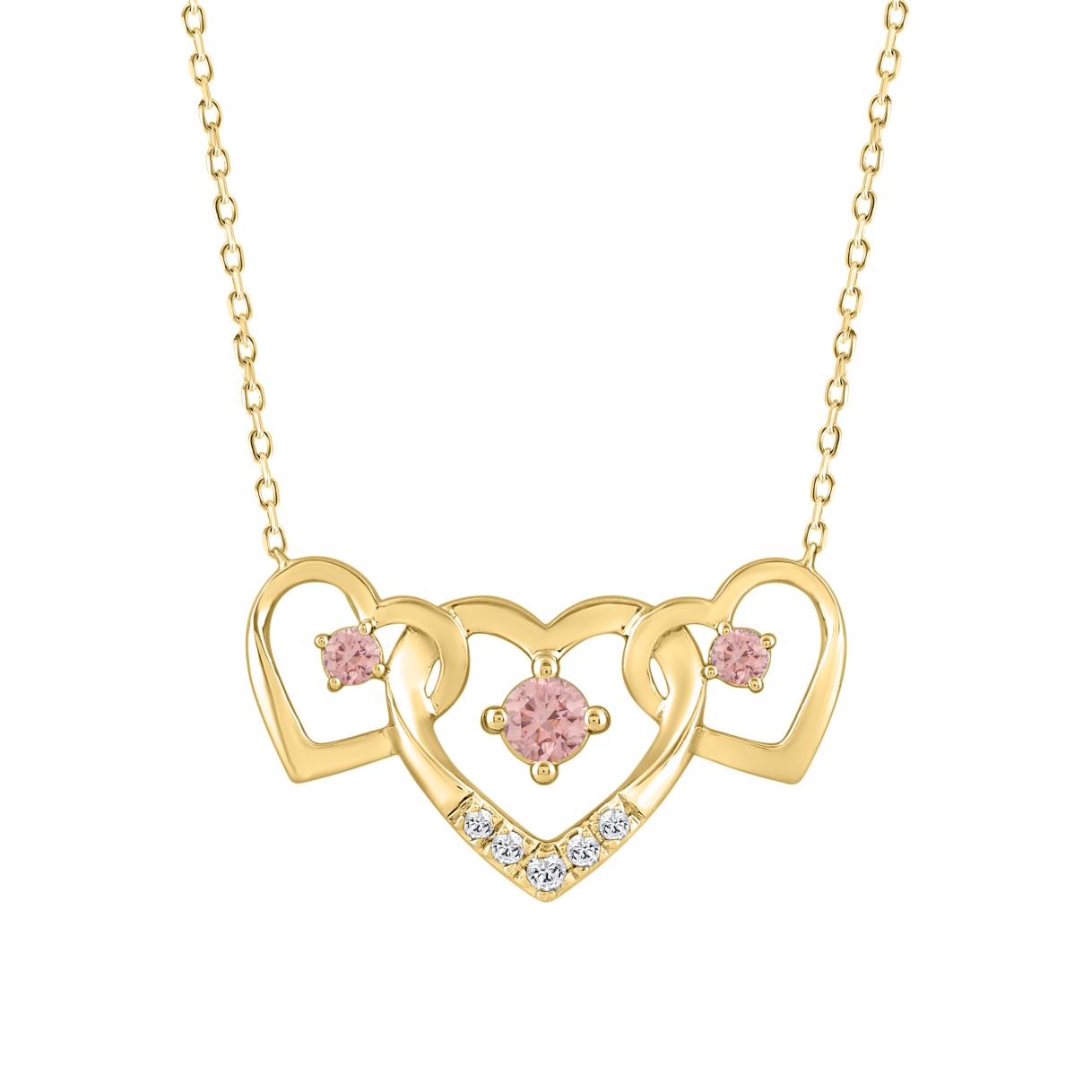 ETERNAL BLUSH COLLECTION LADIES NECKLACE 1/3CT ROUND DIAMOND 14K YELLOW GOLD WITH CHAIN (CENTER STONE PINK ROUND DIAMOND 1/3CT)