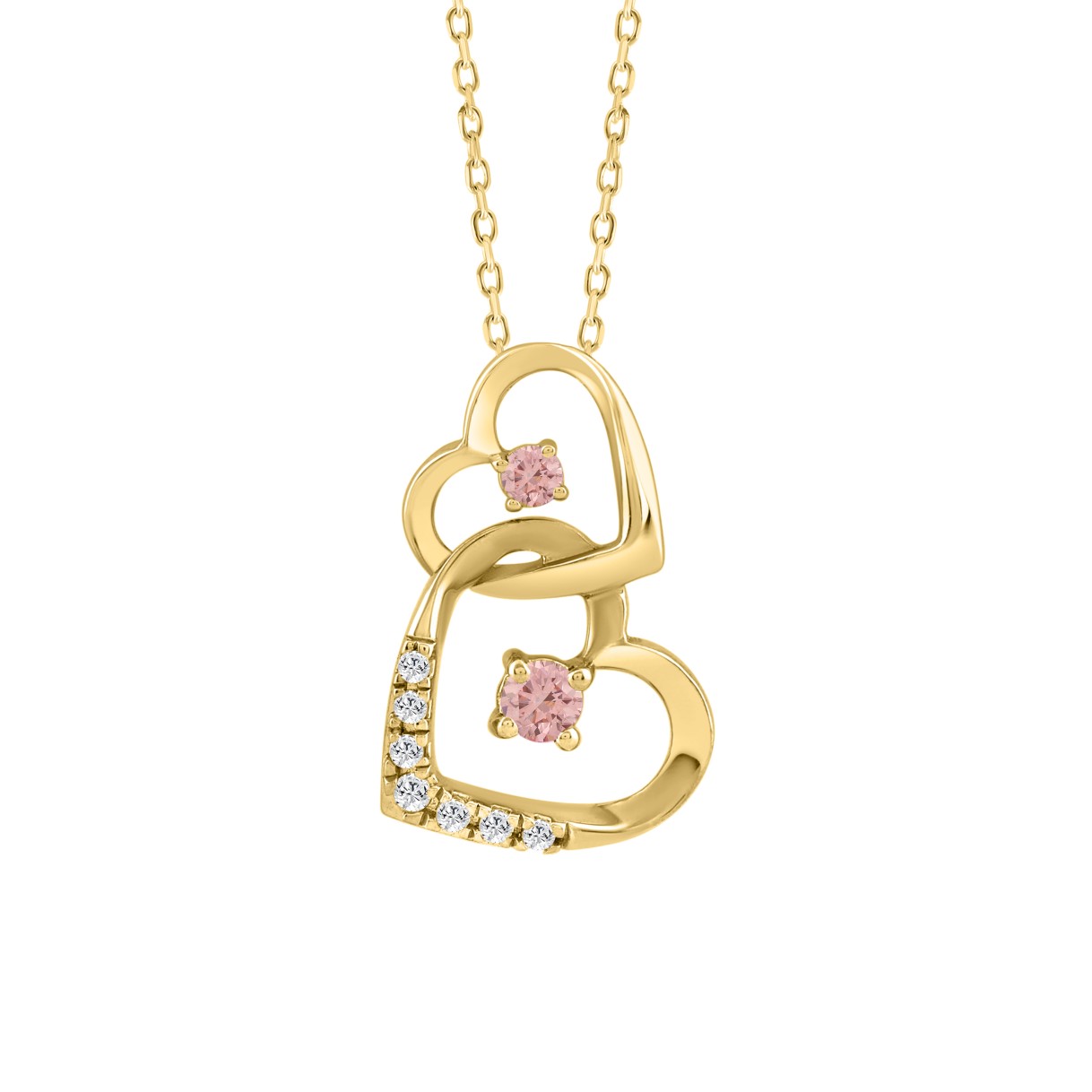 ETERNAL BLUSH COLLECTION LADIES PENDANT 1/4CT ROUND DIAMOND 14K YELLOW GOLD WITH CHAIN (CENTER STONE PINK ROUND DIAMOND 1/5CT)