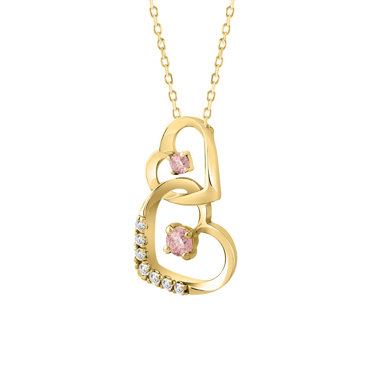 ETERNAL BLUSH COLLECTION LADIES PENDANT 1/4CT ROUND DIAMOND 14K YELLOW GOLD WITH CHAIN (CENTER STONE PINK ROUND DIAMOND 1/5CT)