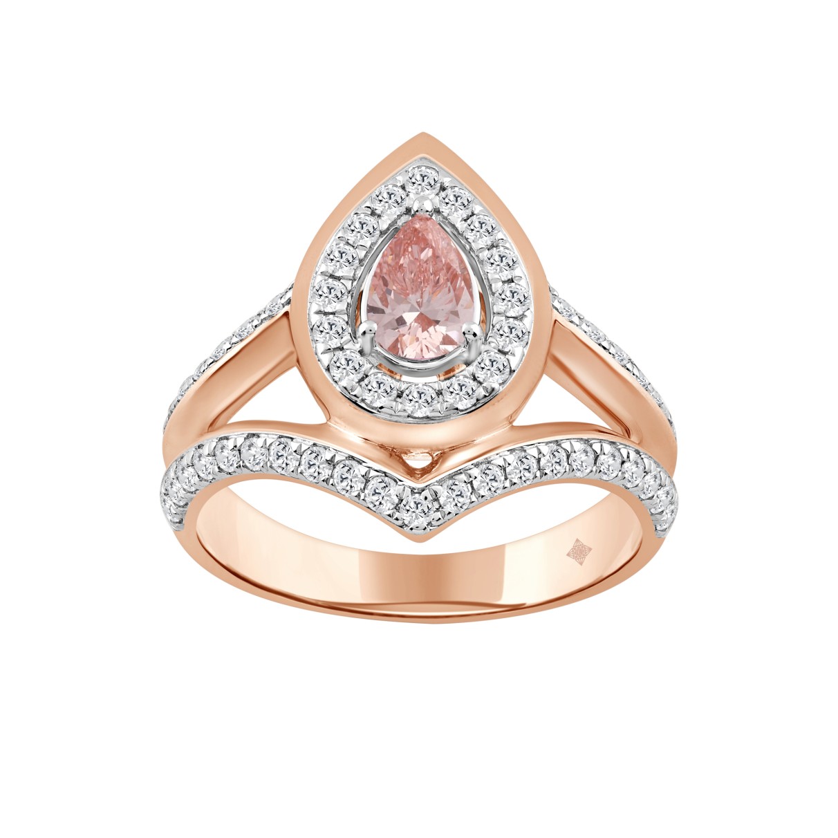 LADIES RING 1CT ROUND/PEAR DIAMOND 14K ROSE GOLD (...