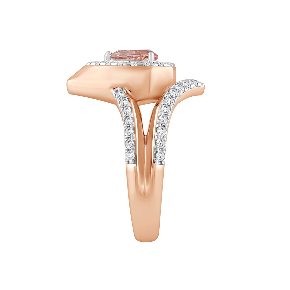 LADIES RING 1CT ROUND/PEAR DIAMOND 14K ROSE GOLD (CENTER STONE PEAR DIAMOND 1/2CT)