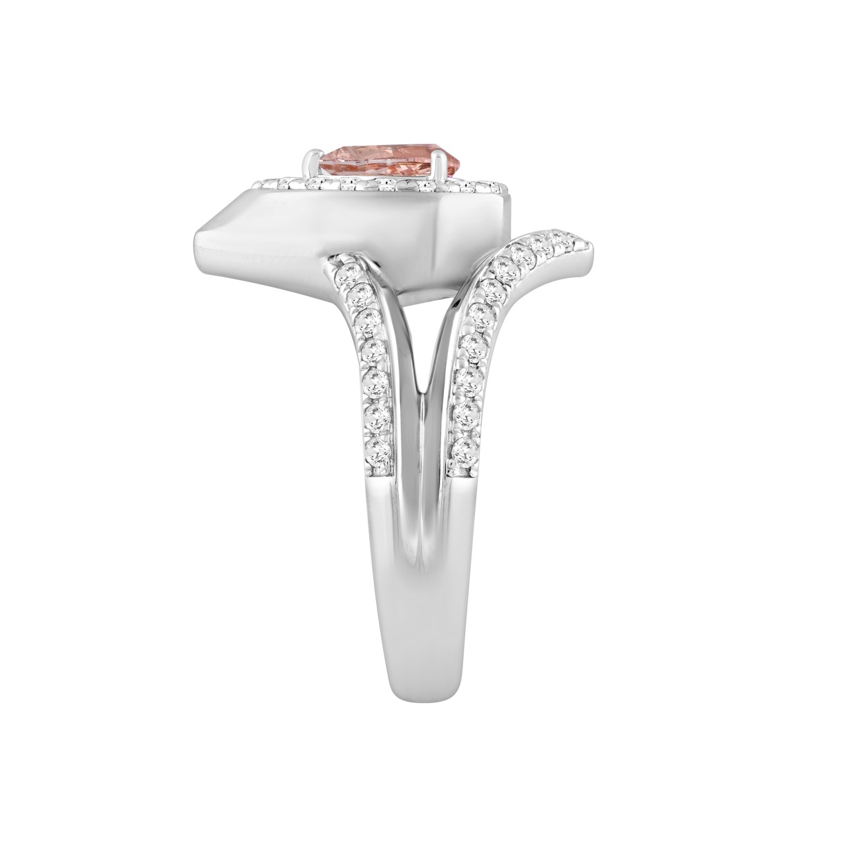 ETERNAL BLUSH COLLECTION LADIES RING 1CT ROUND/PEAR DIAMOND 14K WHITE GOLD (CENTER STONE PINK PEAR DIAMOND 1/2CT)
