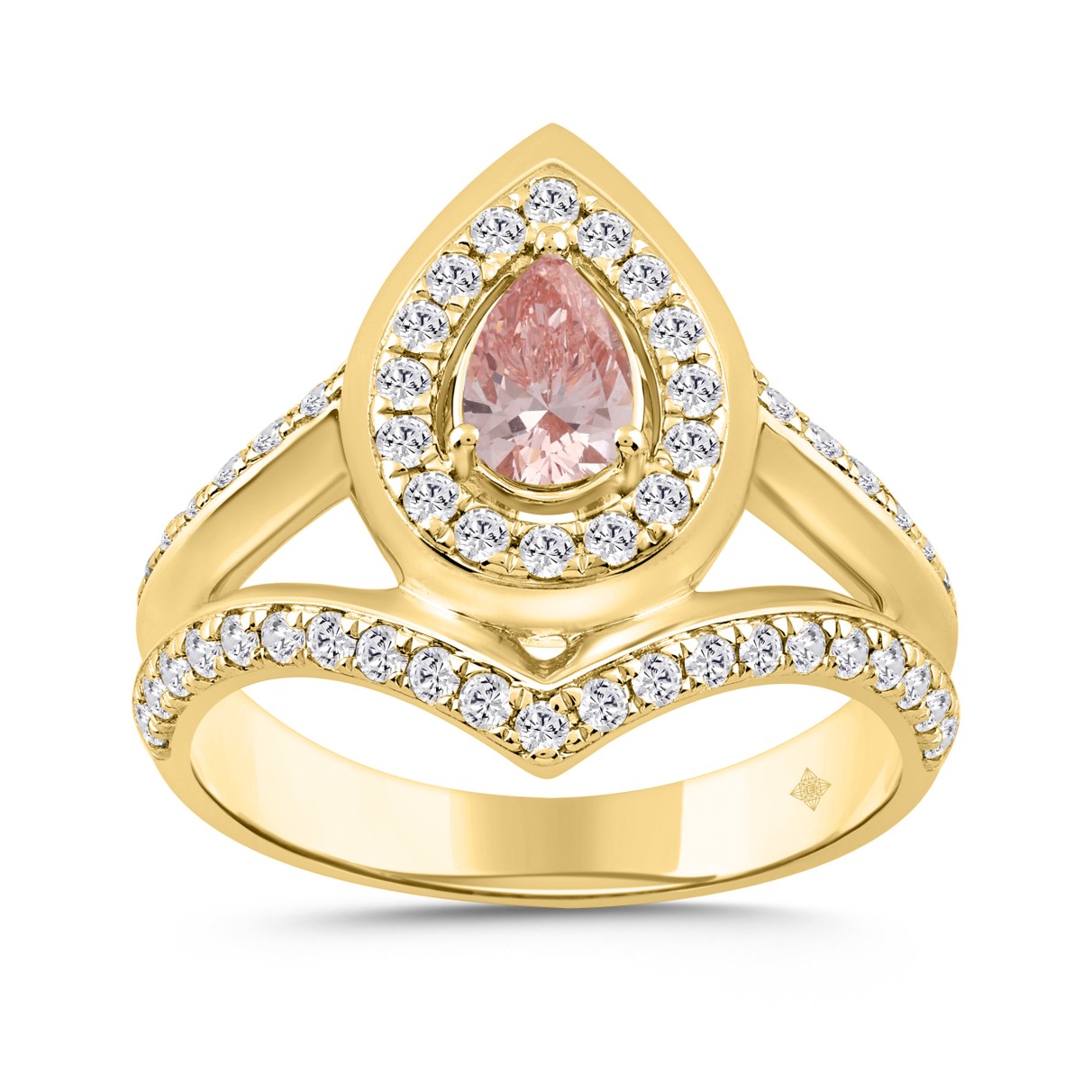 LADIES RING 1CT ROUND/PEAR DIAMOND 14K YELLOW GOLD...