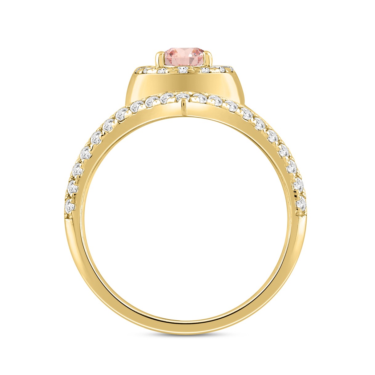 ETERNAL BLUSH COLLECTION LADIES RING 1CT ROUND/PEAR DIAMOND 14K YELLOW GOLD (CENTER STONE PINK PEAR DIAMOND 1/2CT)