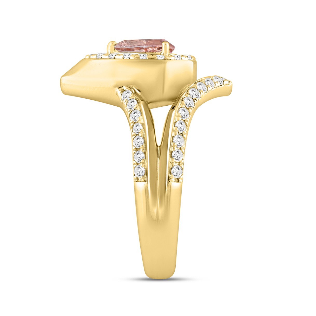 ETERNAL BLUSH COLLECTION LADIES RING 1CT ROUND/PEAR DIAMOND 14K YELLOW GOLD (CENTER STONE PINK PEAR DIAMOND 1/2CT)
