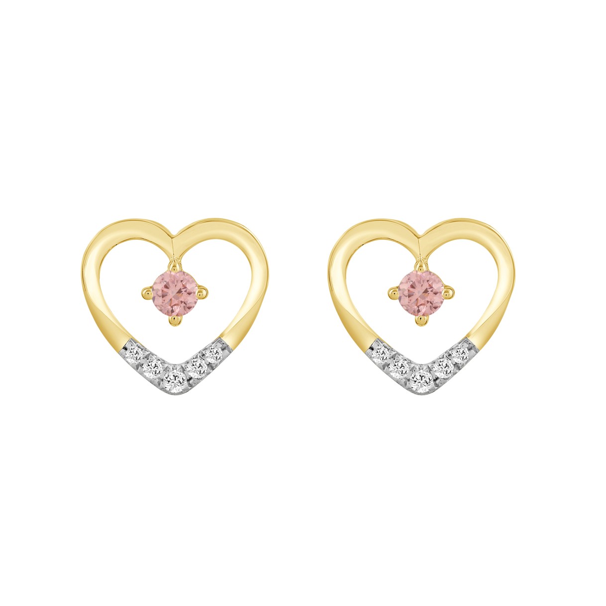 ETERNAL BLUSH COLLECTION LADIES EARRINGS 1/3CT ROUND DIAMOND 14K YELLOW GOLD (CENTER STONE PINK ROUND DIAMOND 1/6CT)