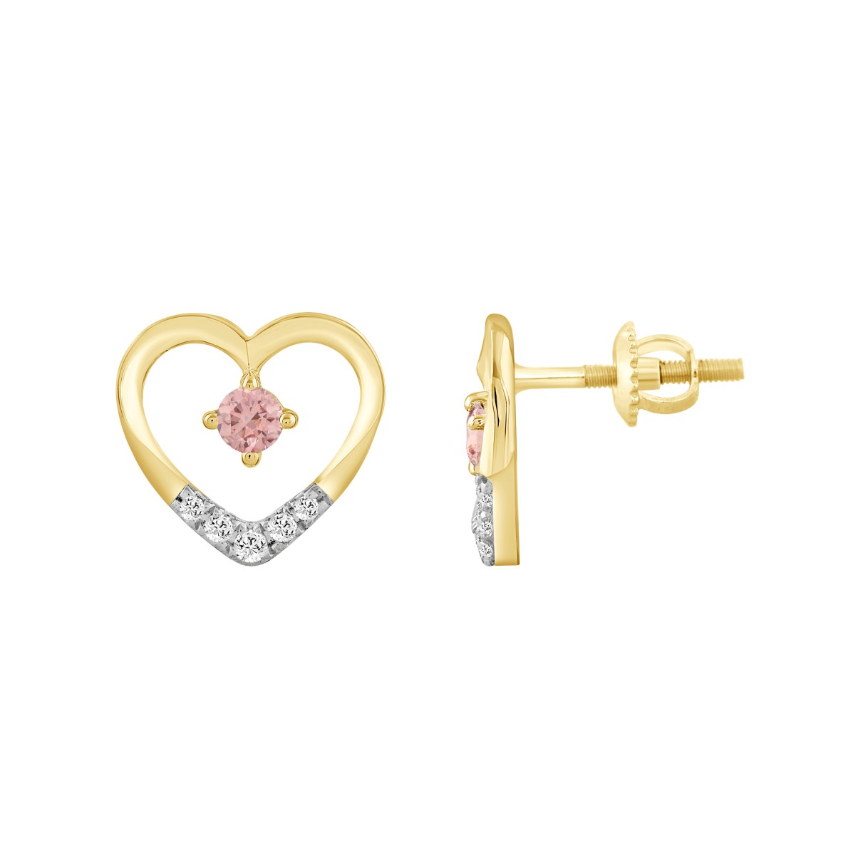 ETERNAL BLUSH COLLECTION LADIES EARRINGS 1/3CT ROUND DIAMOND 14K YELLOW GOLD (CENTER STONE PINK ROUND DIAMOND 1/6CT)