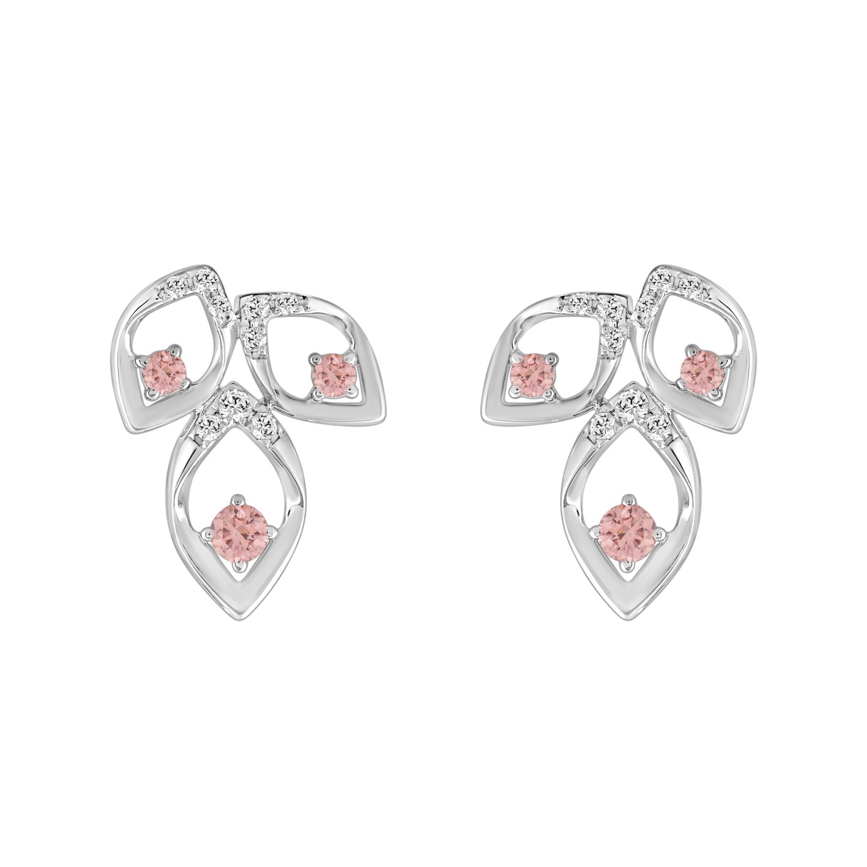 ETERNAL BLUSH COLLECTION LADIES EARRINGS 1/2CT ROUND DIAMOND 14K WHITE GOLD (CENTER STONE PINK ROUND DIAMOND 1/3CT)