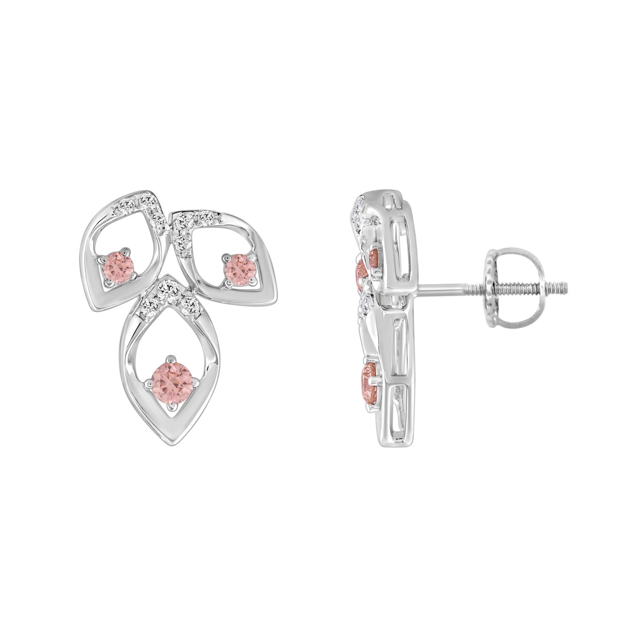 LADIES EARRINGS 1/2CT ROUND DIAMOND 14K WHITE GOLD (CENTER STONE ROUND DIAMOND 1/3CT )