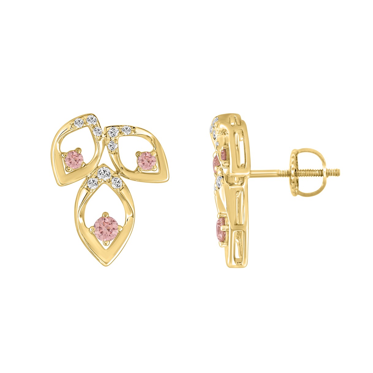 ETERNAL BLUSH COLLECTION LADIES EARRINGS 1/2CT ROUND DIAMOND 14K YELLOW GOLD (CENTER STONE PINK ROUND DIAMOND 1/3CT)