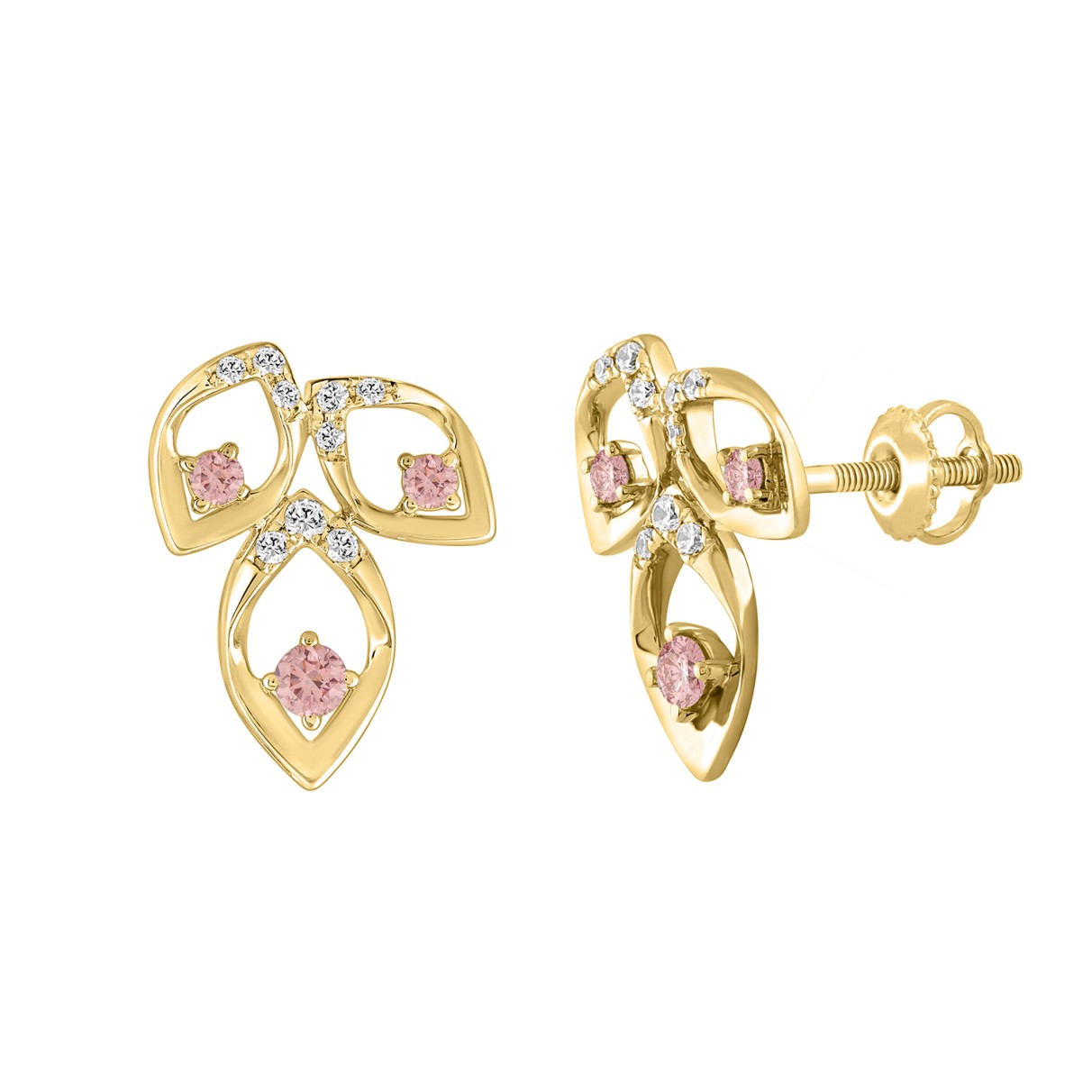 LADIES EARRINGS 1/2CT ROUND DIAMOND 14K YELLOW GOLD (CENTER STONE ROUND DIAMOND 1/3CT )