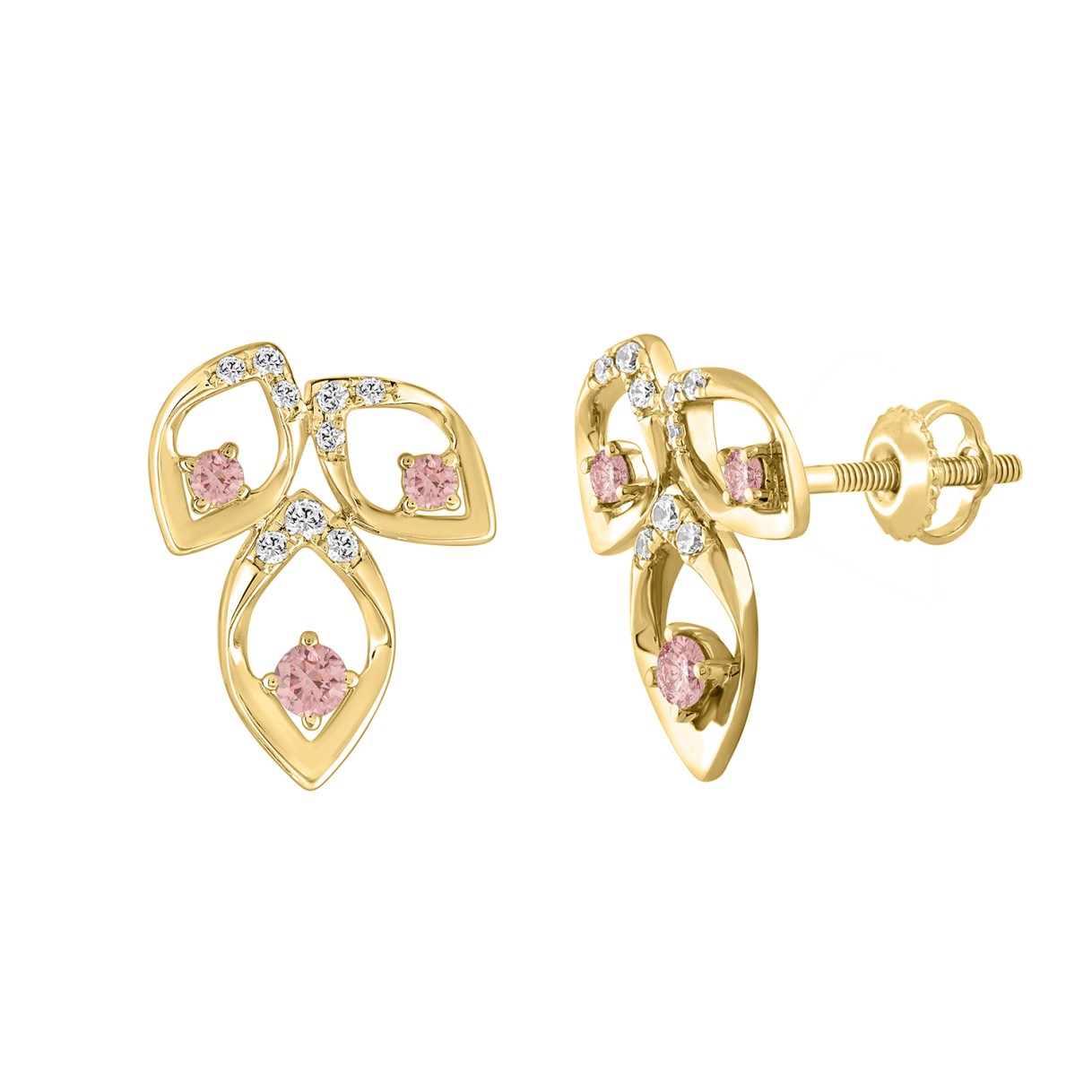 ETERNAL BLUSH COLLECTION LADIES EARRINGS 1/2CT ROUND DIAMOND 14K YELLOW GOLD (CENTER STONE PINK ROUND DIAMOND 1/3CT)
