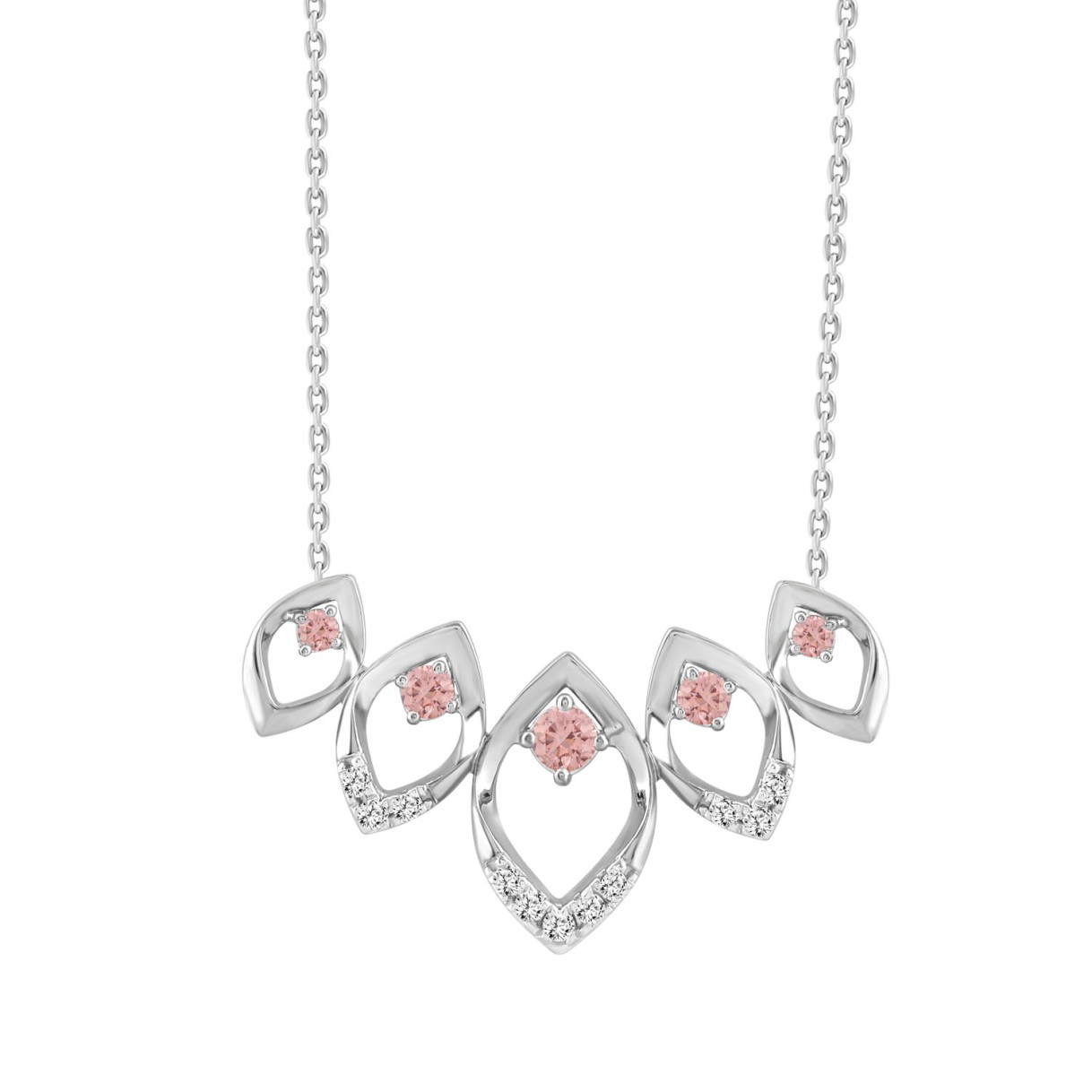 ETERNAL BLUSH COLLECTION LADIES NECKLACE 1/2CT PINK ROUND DIAMOND 14K WHITE GOLD