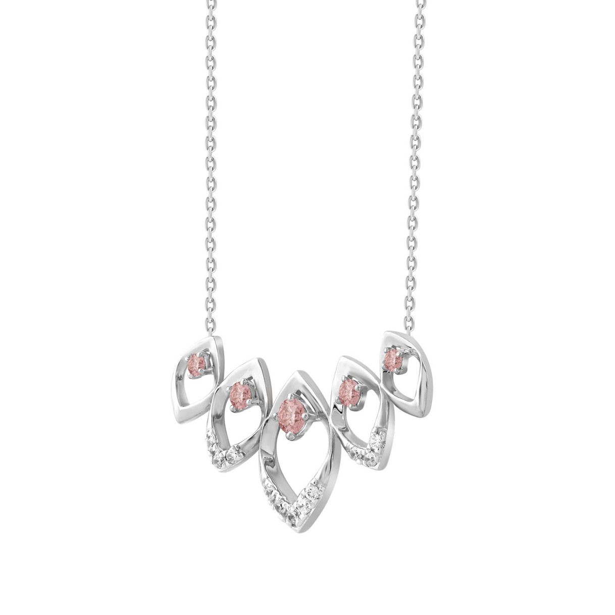 ETERNAL BLUSH COLLECTION LADIES NECKLACE 1/2CT PINK ROUND DIAMOND 14K WHITE GOLD