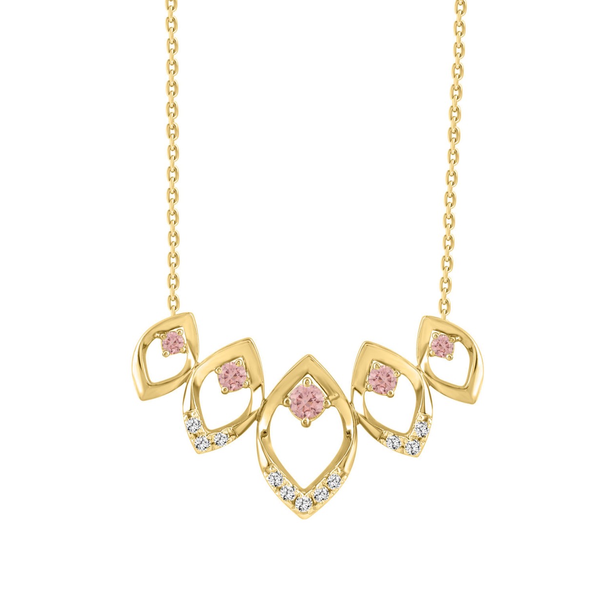 ETERNAL BLUSH COLLECTION LADIES NECKLACE 1/2CT PINK ROUND DIAMOND 14K YELLOW GOLD