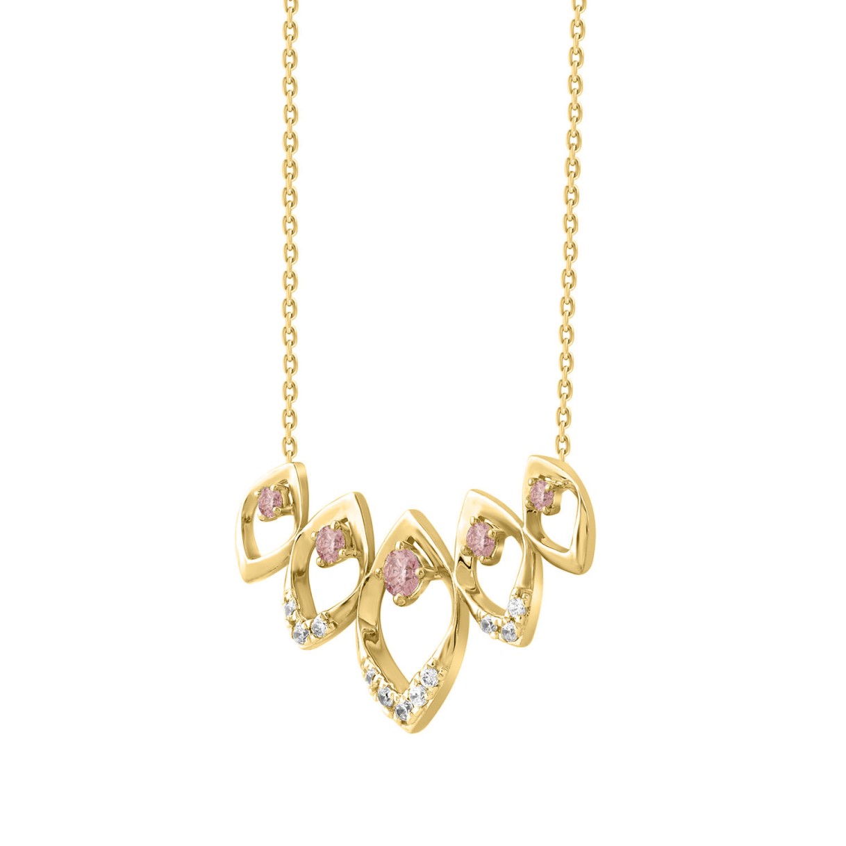 ETERNAL BLUSH COLLECTION LADIES NECKLACE 1/2CT PINK ROUND DIAMOND 14K YELLOW GOLD
