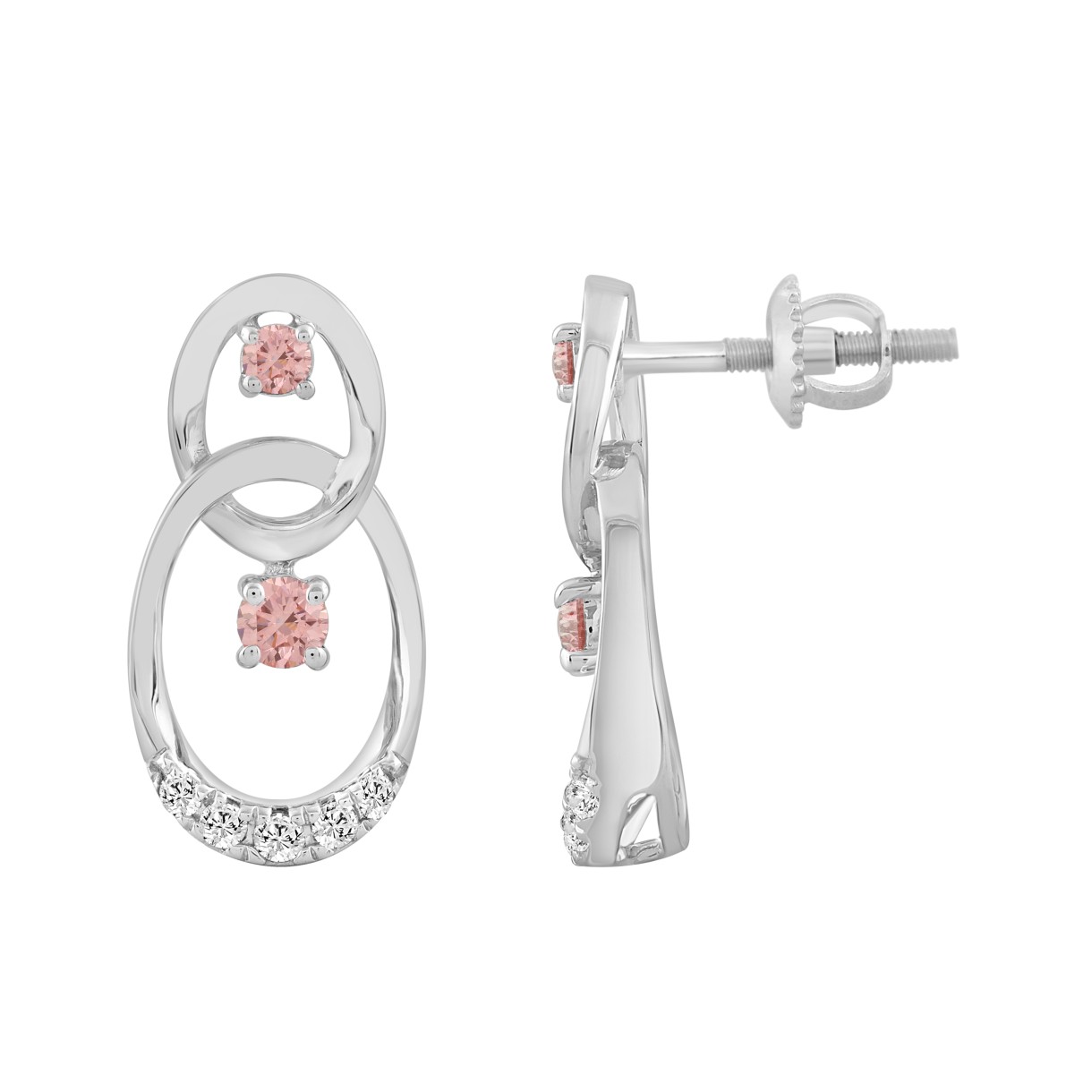 LADIES EARRINGS 1/2CT ROUND DIAMOND 14K WHITE GOLD (CENTER STONE ROUND DIAMOND 1/3CT )