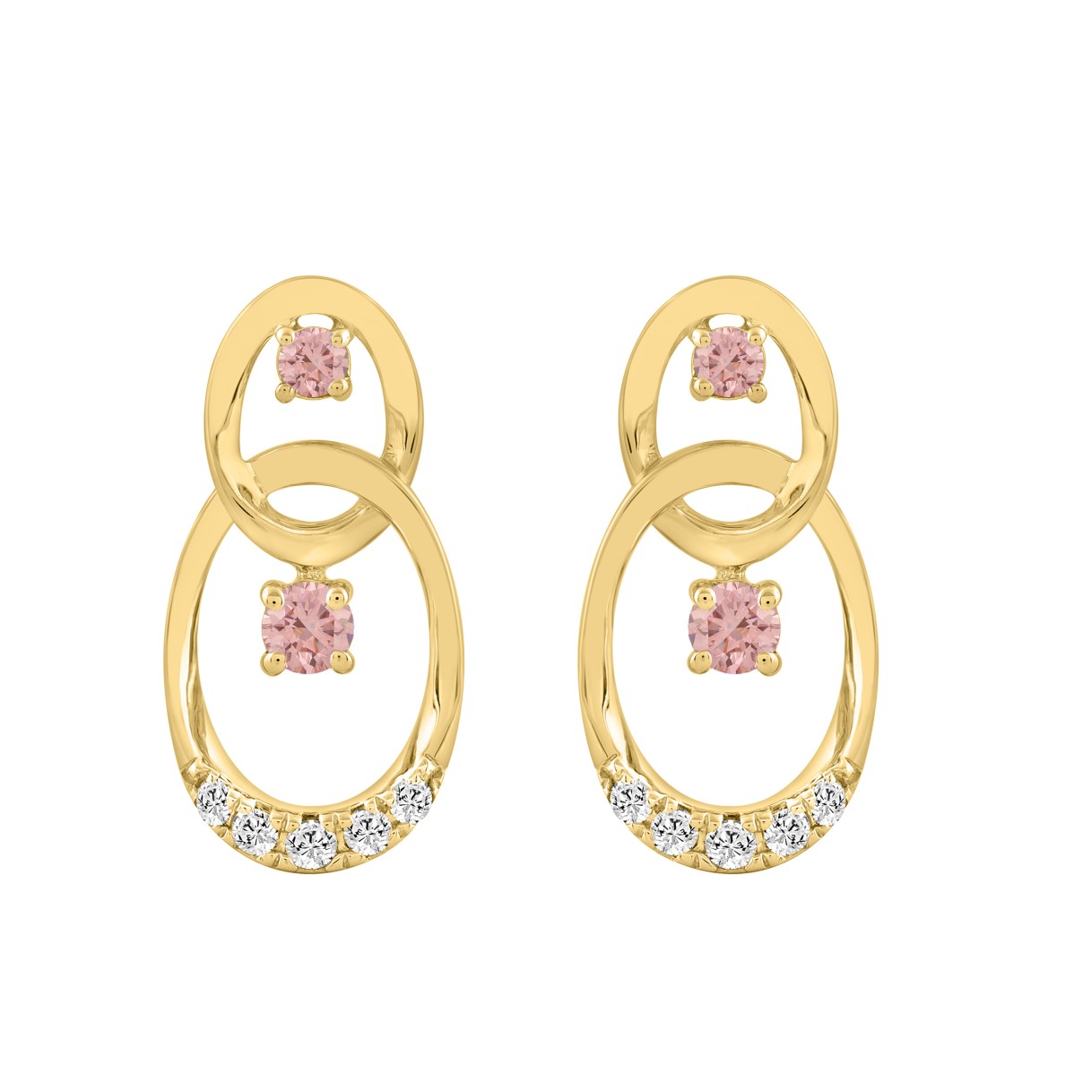 ETERNAL BLUSH COLLECTION LADIES EARRINGS 1/2CT ROUND DIAMOND 14K YELLOW GOLD (CENTER STONE PINK ROUND DIAMOND 1/3CT)