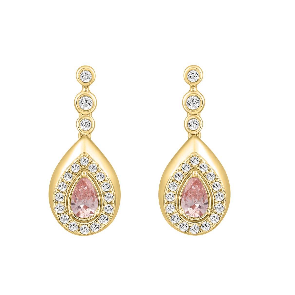 LADIES EARRINGS 1 1/2CT ROUND/PEAR DIAMOND 14K YEL...