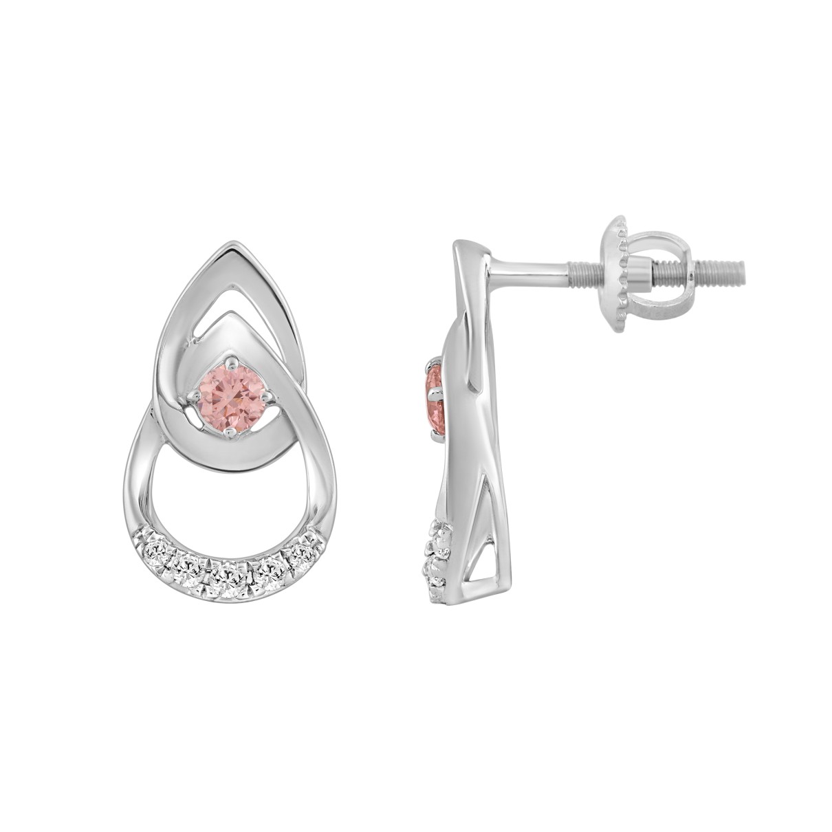 LADIES EARRINGS 1/3CT ROUND DIAMOND 14K WHITE GOLD (CENTER STONE ROUND DIAMOND 1/5CT )