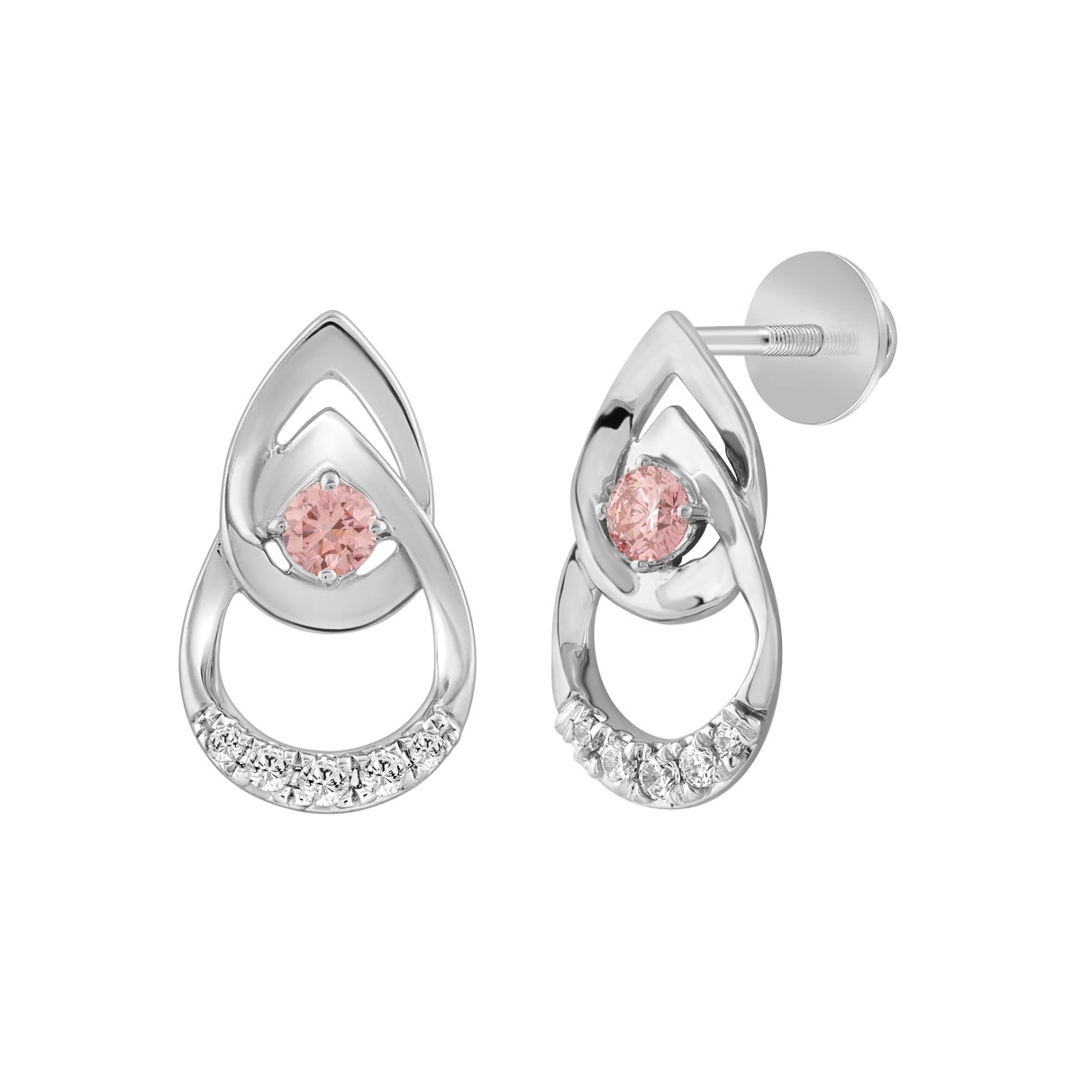 LADIES EARRINGS 1/3CT ROUND DIAMOND 14K WHITE GOLD (CENTER STONE ROUND DIAMOND 1/5CT )