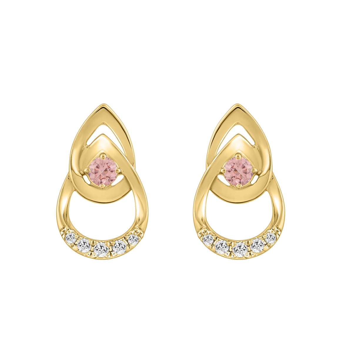 ETERNAL BLUSH COLLECTION LADIES EARRINGS 1/3CT ROUND DIAMOND 14K YELLOW GOLD (CENTER STONE PINK ROUND DIAMOND 1/5CT)
