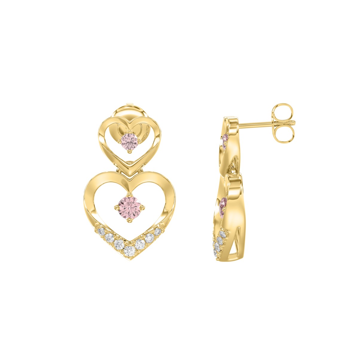 ETERNAL BLUSH COLLECTION LADIES EARRINGS 1/2CT ROUND DIAMOND 14K YELLOW GOLD (ROUND PINK)