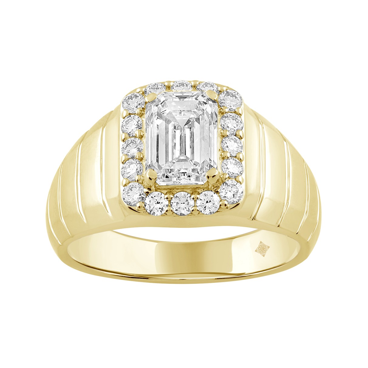 MEN'S RING 2 1/2CT ROUND/EMERALD DIAMOND 10K YELLO...