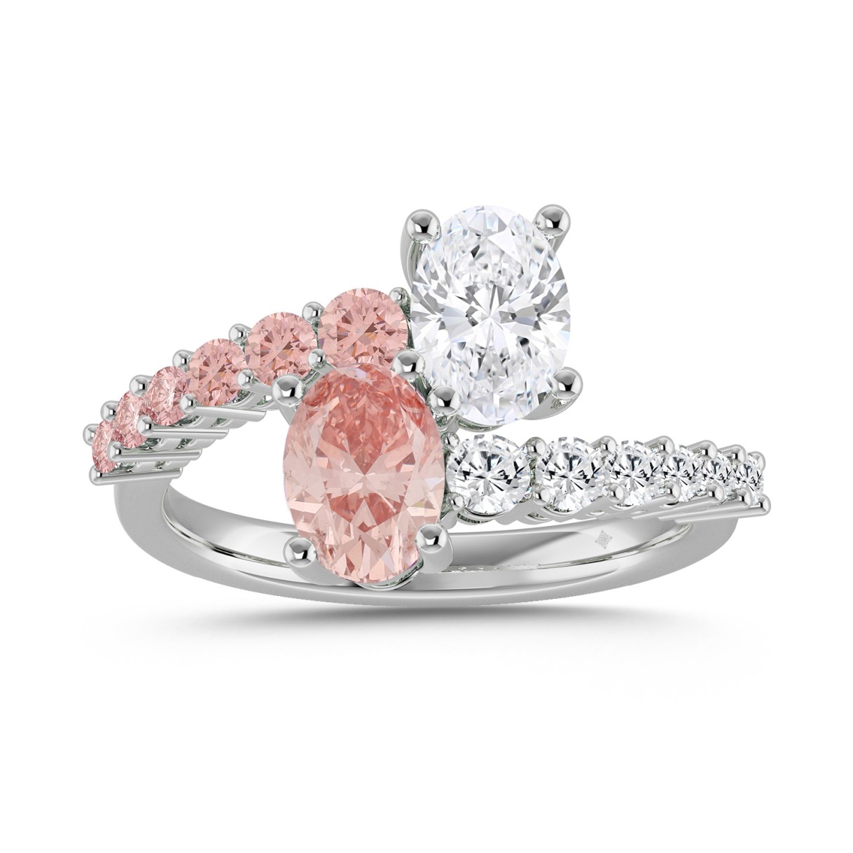 ETERNAL BLUSH COLLECTION LADIES RING 1 1/2CT ROUND/OVAL DIAMOND 14K WHITE GOLD (CENTER STONE PINK OVAL DIAMOND 1/2CT)