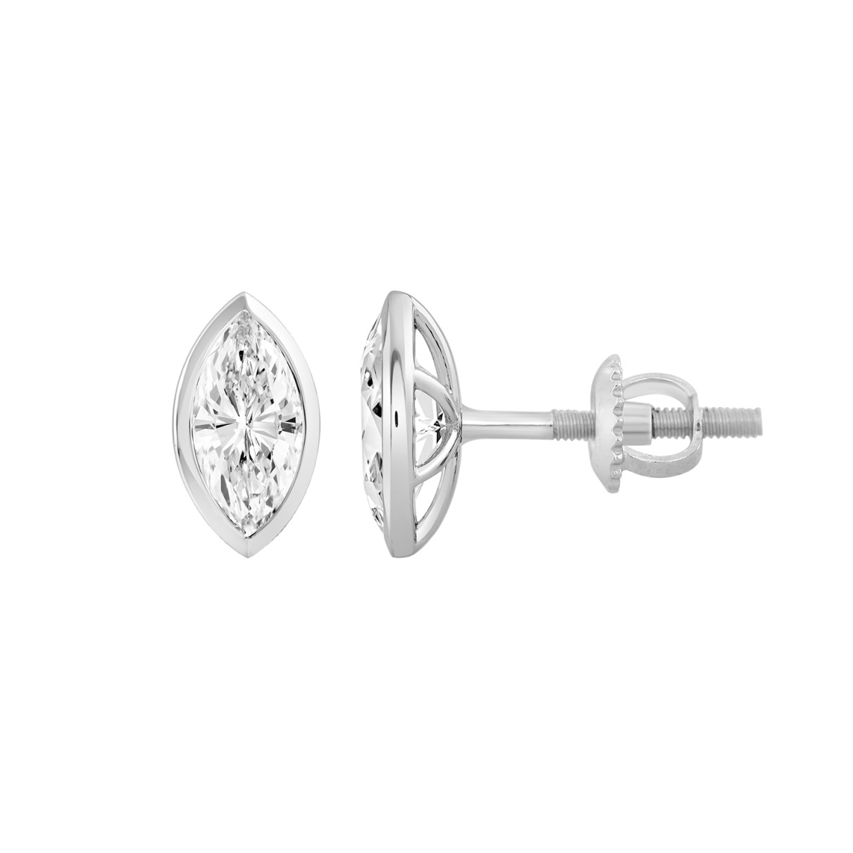 LADIES SOLITAIRE EARRINGS 1CT MARQUISE DIAMOND 14K WHITE GOLD