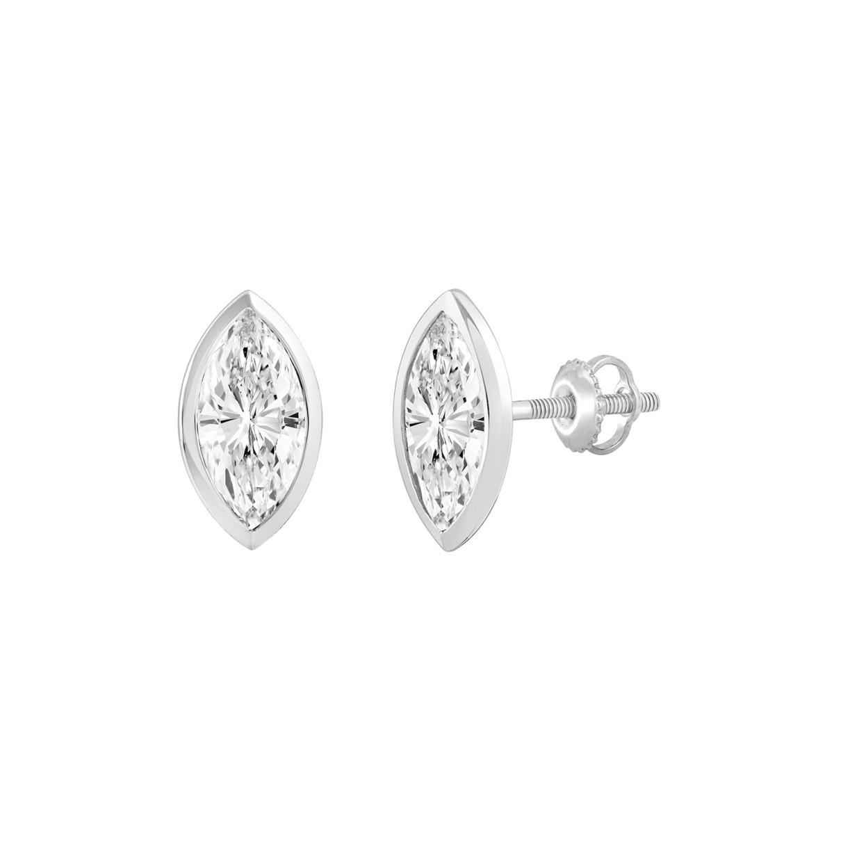 LADIES SOLITAIRE EARRINGS 1CT MARQUISE DIAMOND 14K WHITE GOLD