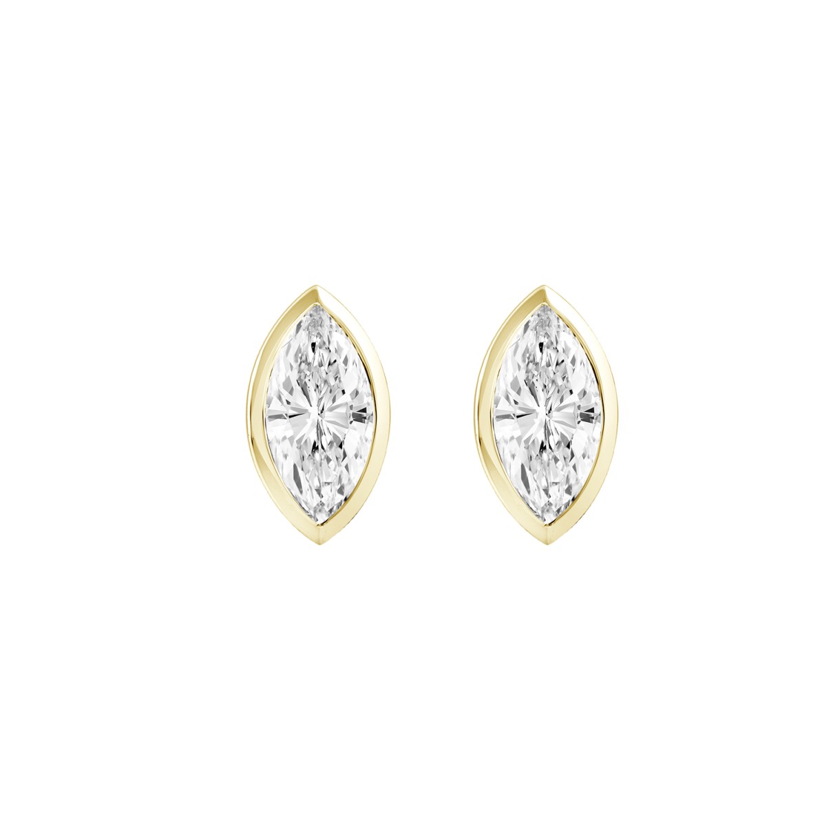 LADIES SOLITAIRE EARRINGS 1CT MARQUISE DIAMOND 14K YELLOW GOLD