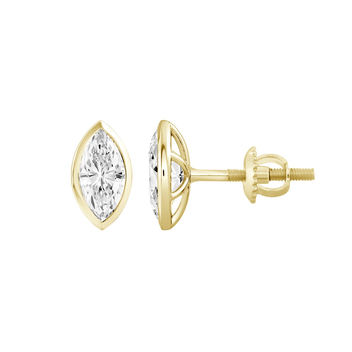 LADIES SOLITAIRE EARRINGS 1CT MARQUISE DIAMOND 14K YELLOW GOLD