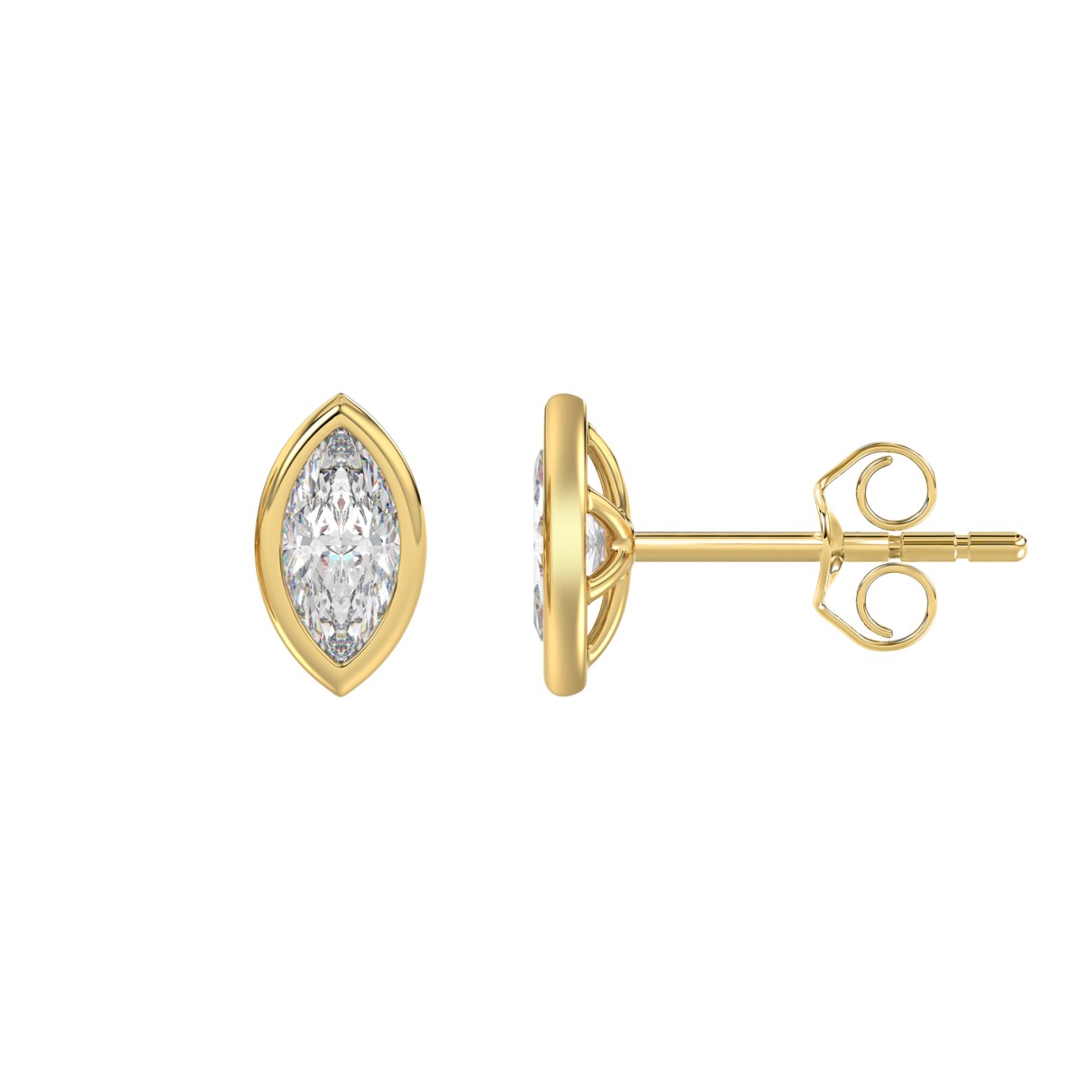 LADIES SOLITAIRE EARRINGS 1CT MARQUISE DIAMOND 14K YELLOW GOLD