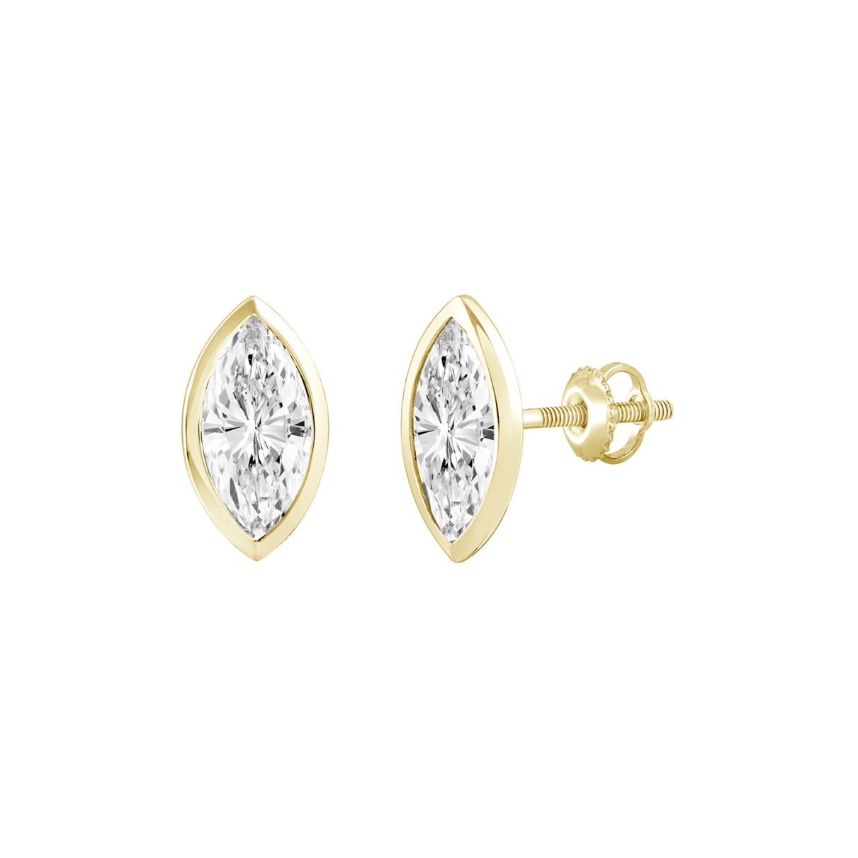 LADIES SOLITAIRE EARRINGS 1CT MARQUISE DIAMOND 14K YELLOW GOLD