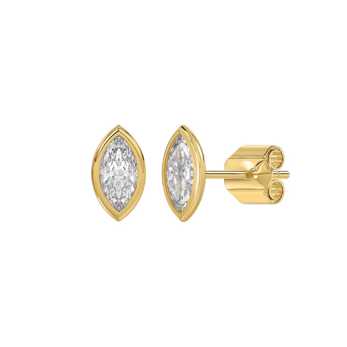 LADIES SOLITAIRE EARRINGS 1CT MARQUISE DIAMOND 14K YELLOW GOLD