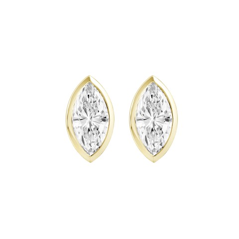 LADIES SOLITAIRE EARRINGS 2CT MARQUISE DIAMOND 14K YELLOW GOLD