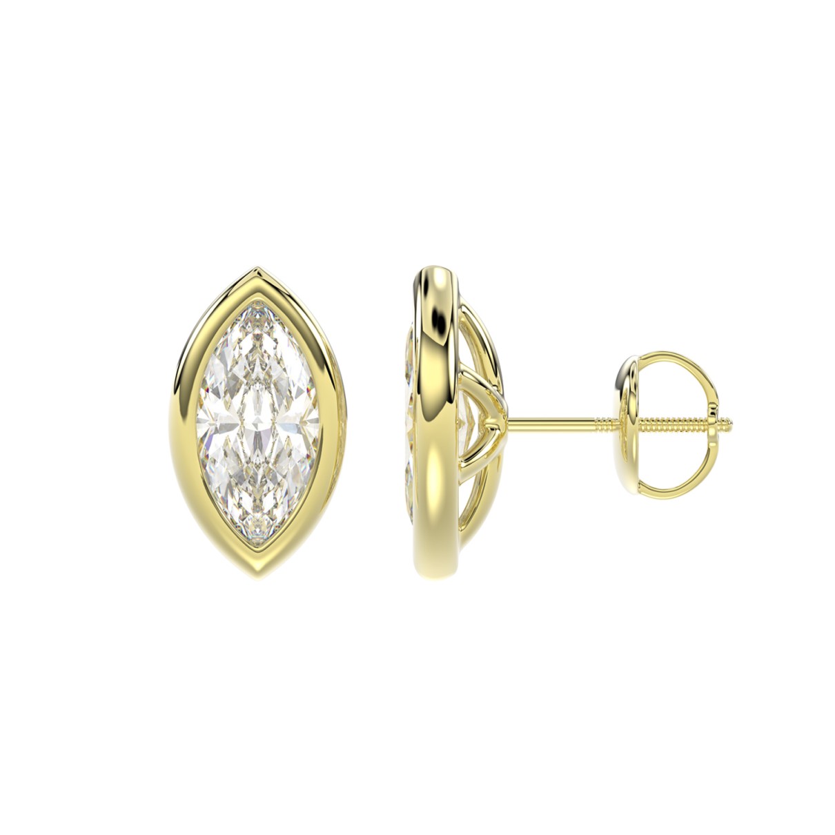 LADIES SOLITAIRE EARRINGS 2CT MARQUISE DIAMOND 14K YELLOW GOLD