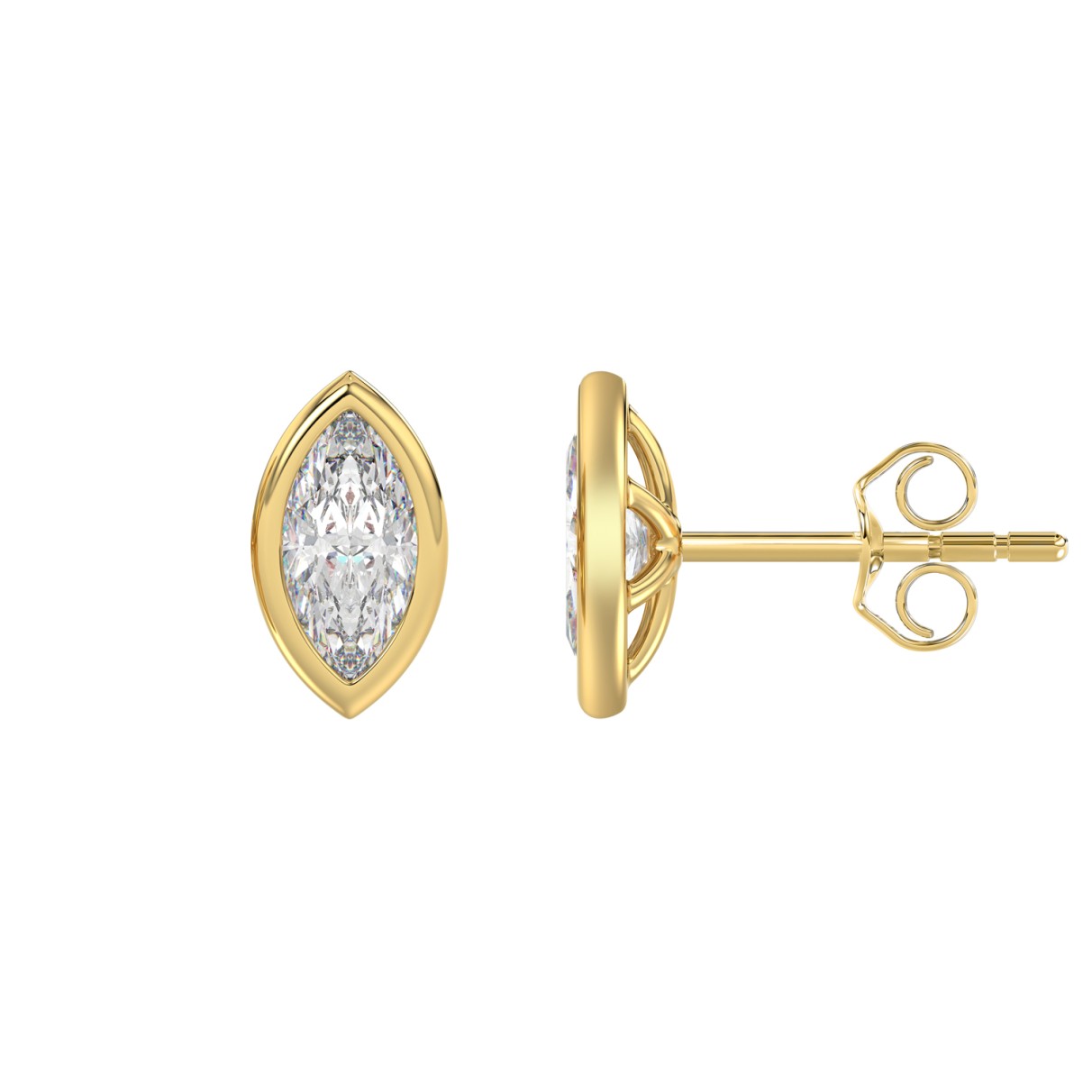 LADIES SOLITAIRE EARRINGS 2CT MARQUISE DIAMOND 14K YELLOW GOLD