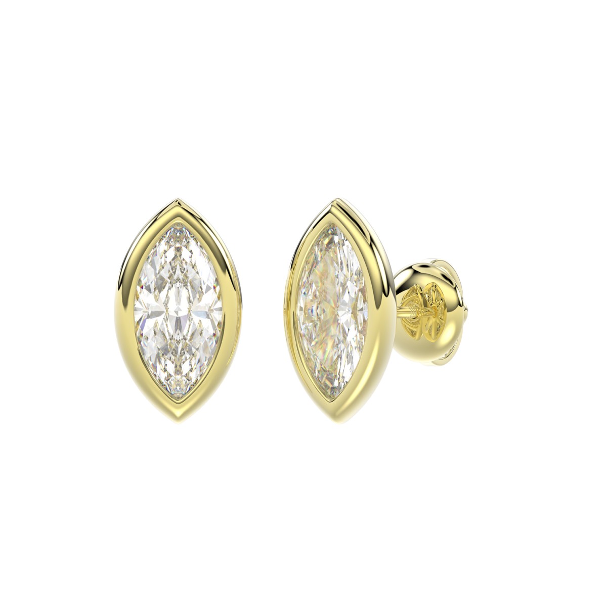 LADIES SOLITAIRE EARRINGS 2CT MARQUISE DIAMOND 14K YELLOW GOLD