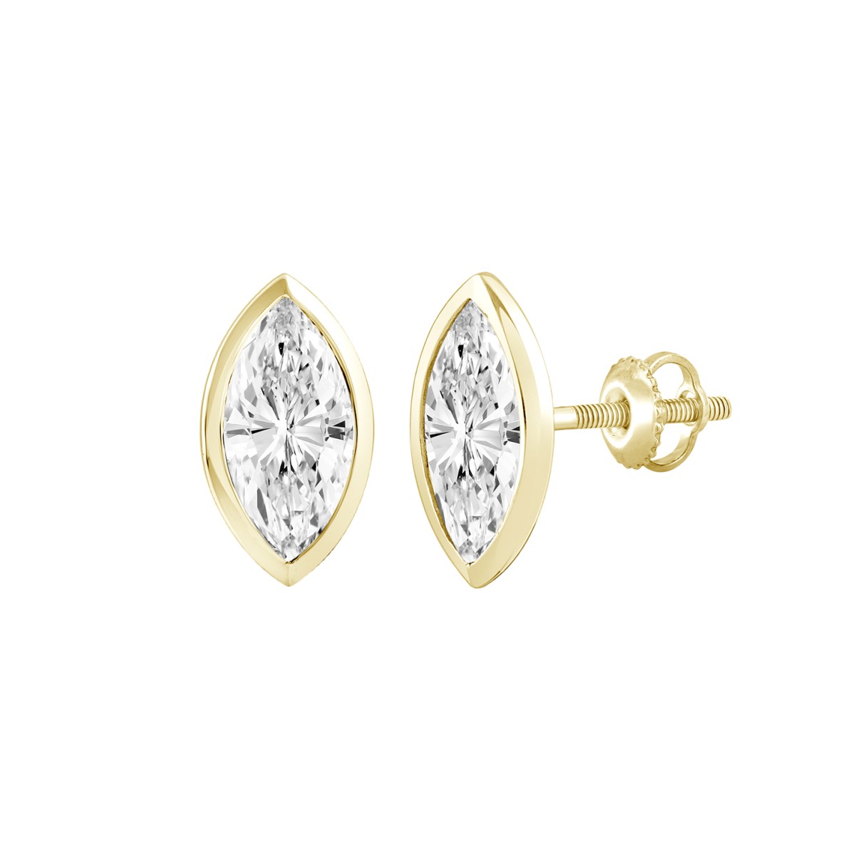 LADIES SOLITAIRE EARRINGS  2CT MARQUISE DIAMOND 14K YELLOW GOLD