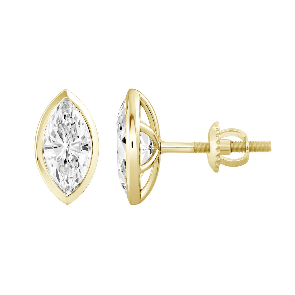 LADIES SOLITAIRE EARRINGS 3CT MARQUISE DIAMOND 14K YELLOW GOLD