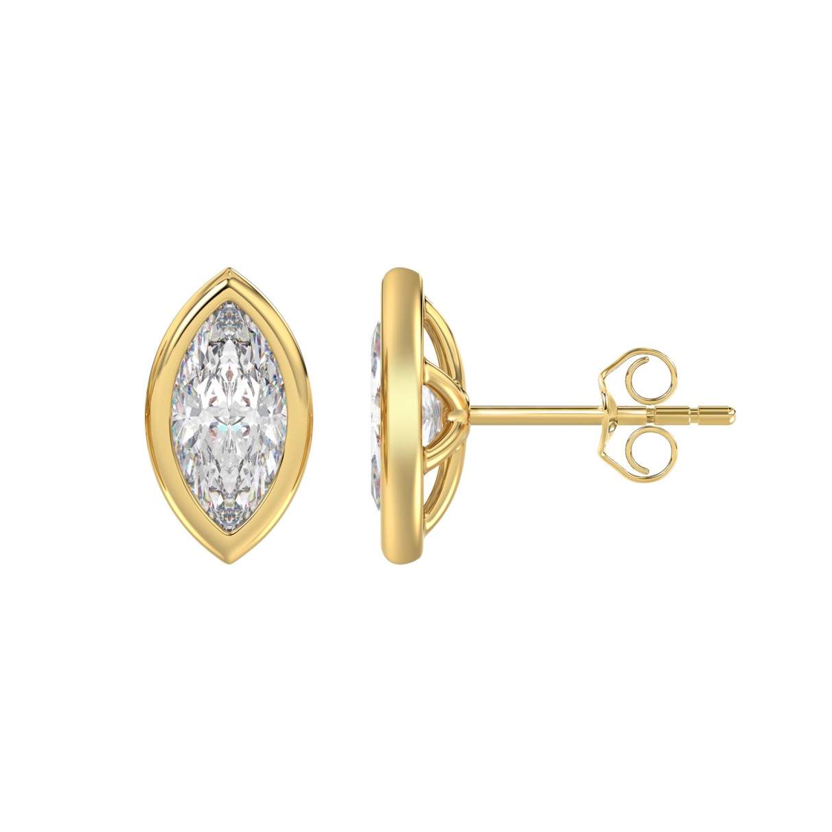 LADIES SOLITAIRE EARRINGS 3CT MARQUISE DIAMOND 14K YELLOW GOLD