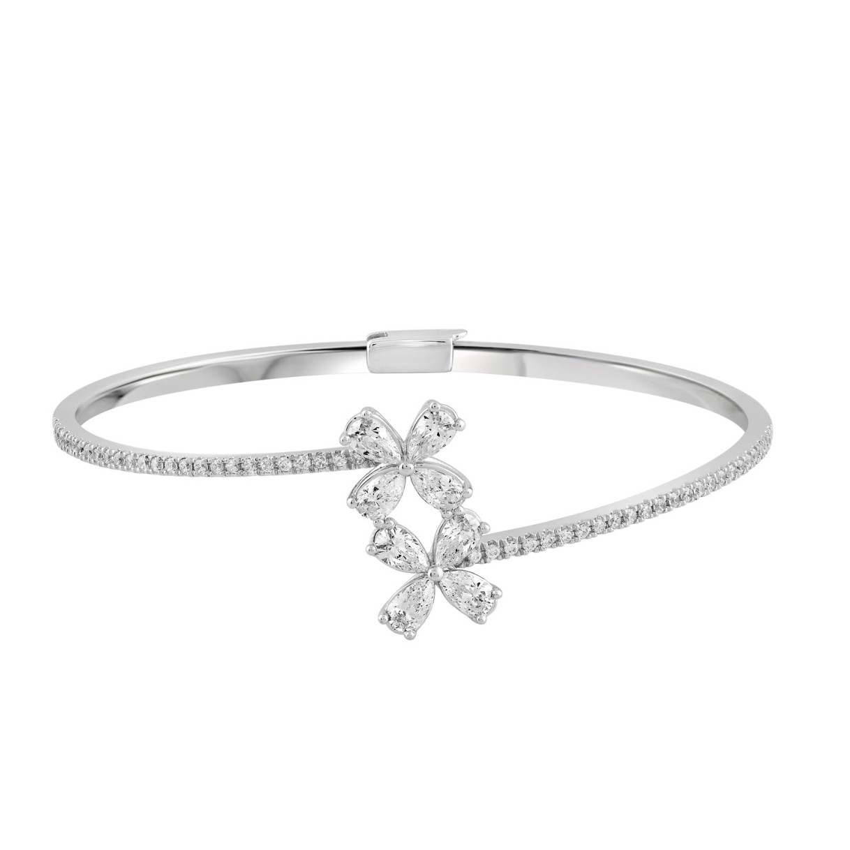 LADIES BANGLE 1 1/2CT ROUND/PEAR DIAMOND 14K WHITE GOLD 