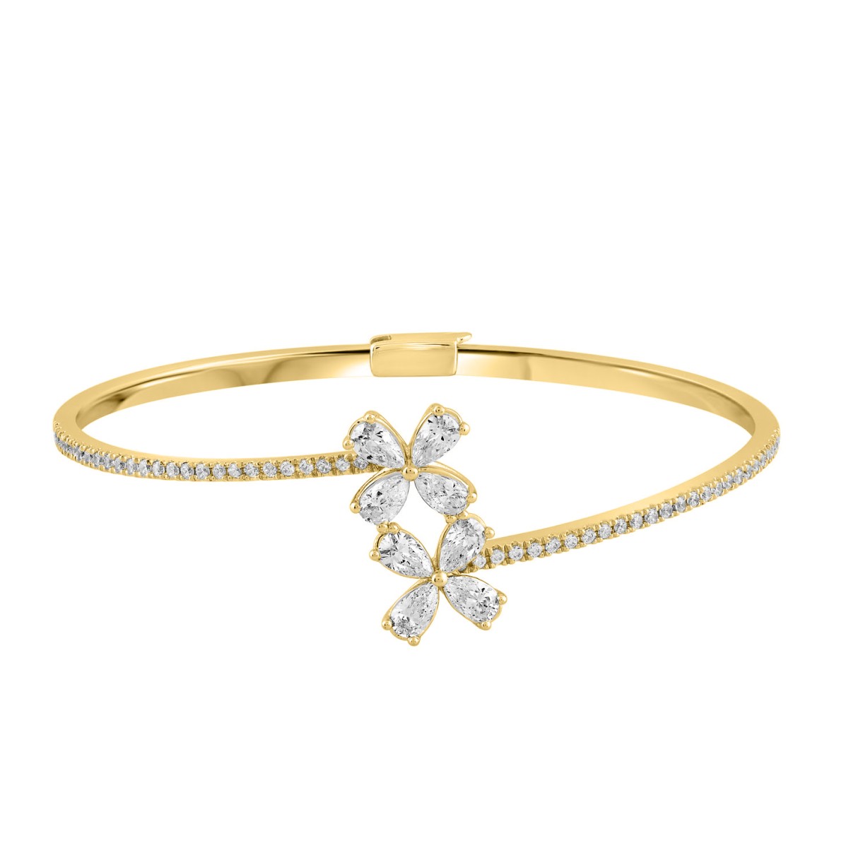 LADIES BANGLE 1 1/2CT ROUND/PEAR DIAMOND 14K YELLO...