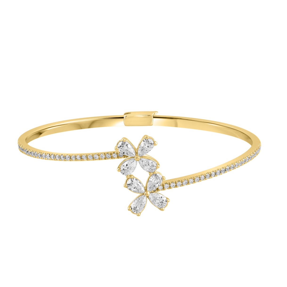 LADIES BANGLE 1 1/2CT ROUND/PEAR DIAMOND 14K YELLOW GOLD 
